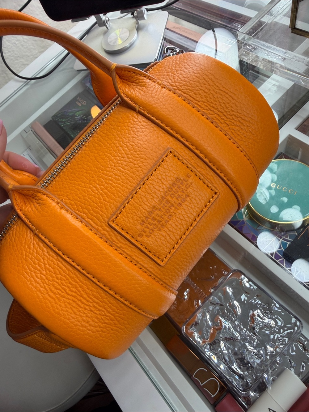 Marc Jacobs Mini Duffle Bag in Bright Orange Pebbled Leather - Picture 6 of 10